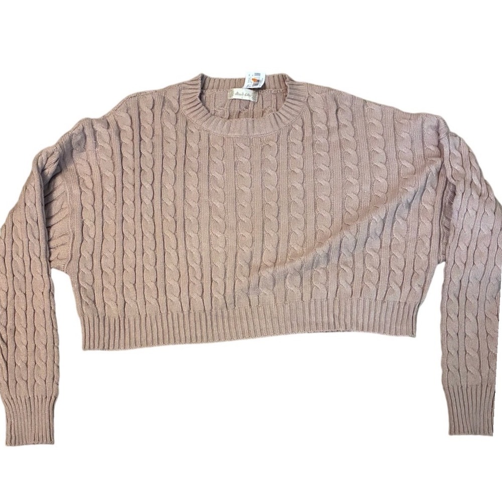 Altar'd State Blush Mocha Soft Cable Knit Cropped Sweater MWT9139-22 Women LARGE